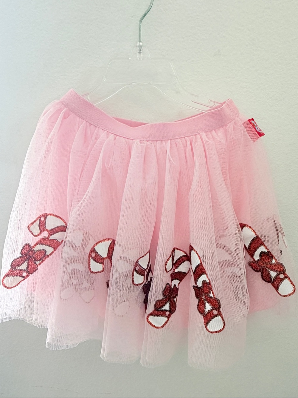 Girls Pink Tulle Skirt with Candy Cane Embroidery